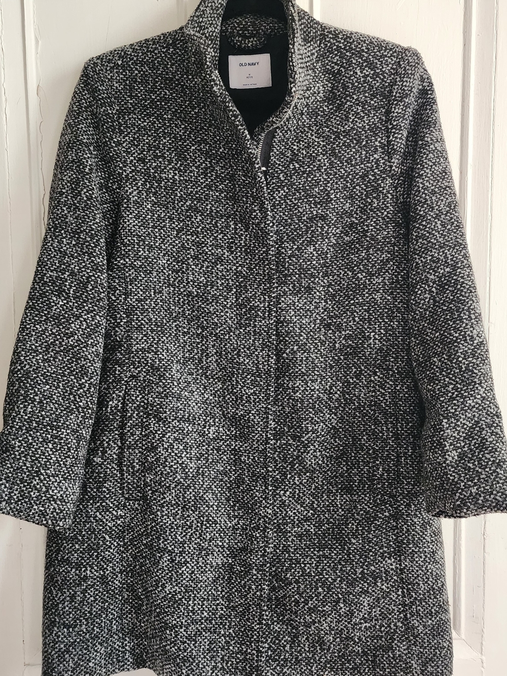 Old Navy Women's Black and White Tweed Pea Coat